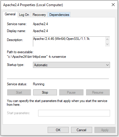 Apache Service Windows