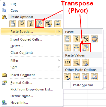 Excel Transpose Pivot