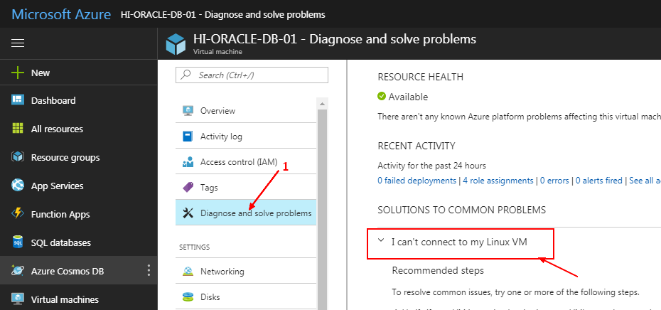 Azure Diagnose Connection Linux Vm