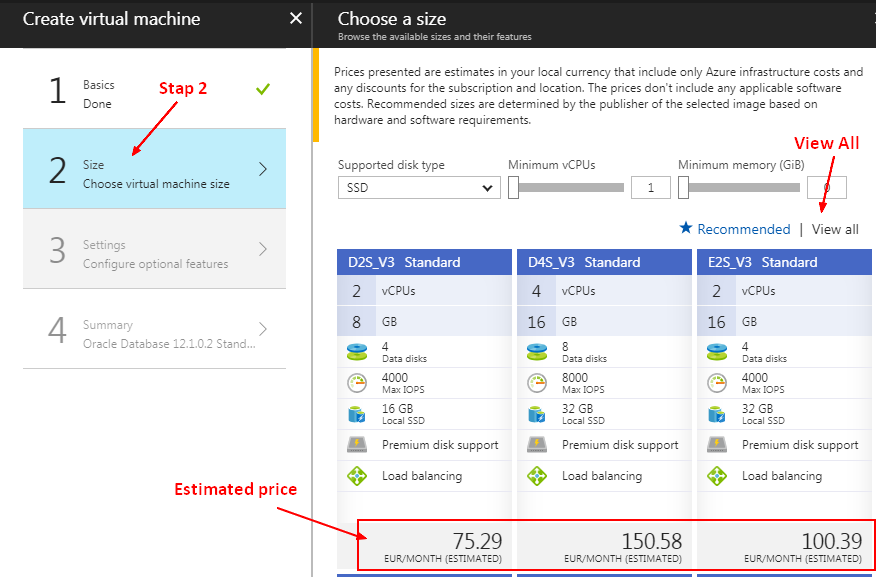 Azure Size Selector With Virtual Machine Create Wizard
