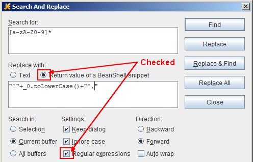 Jedit Search Replace With Return Value