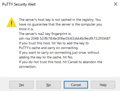 Host Key Not Cached Putty