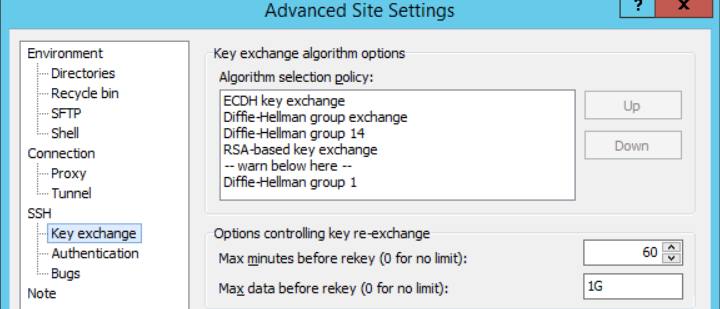 Key Exchange Winscp Options