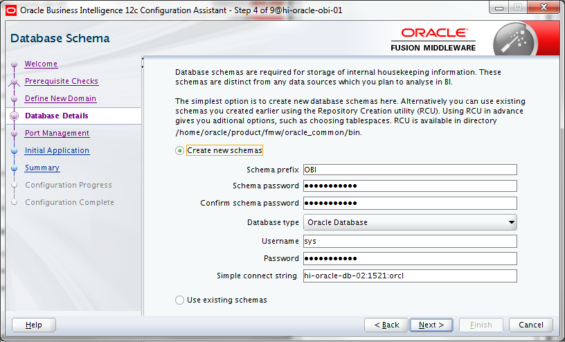 Obi 12c Configure Database Details