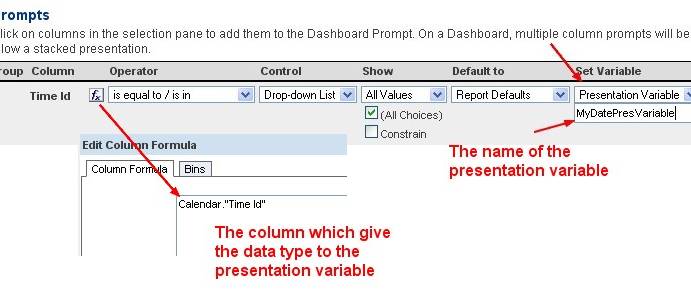 Obiee Dashboard Prompt Type Presentation Variable