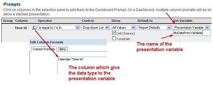 Obiee Dashboard Prompt Type Presentation Variable