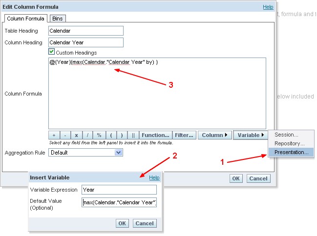 use presentation variable in filter obiee