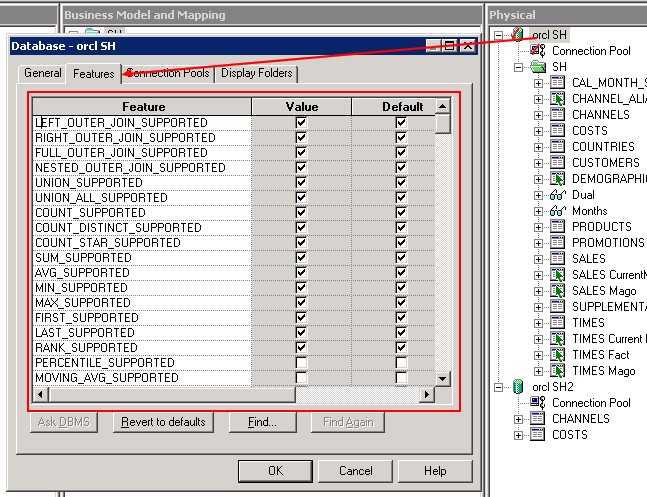 Obiee Database Features