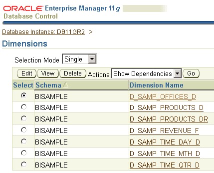 Oracle Database Em Dimension