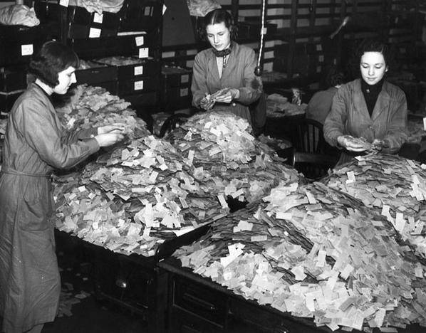 Manual sorting and counting of 4 million London Underground tickets in 1939