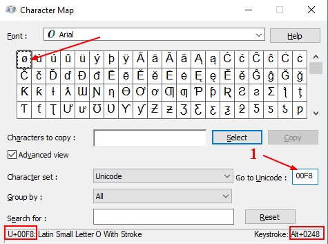 Character Map 0248 00f8