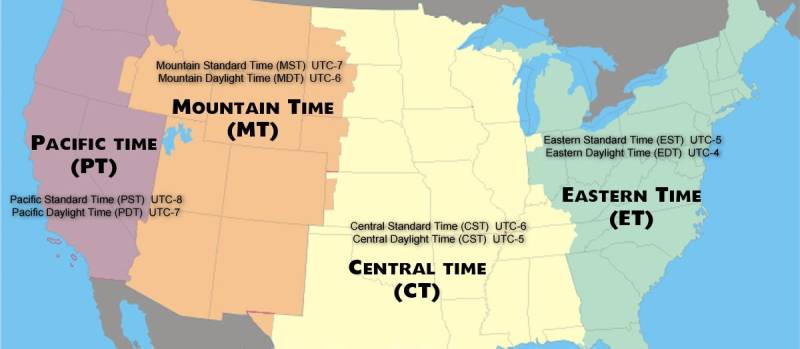 Pt Mt Ct Et Us Time Zones