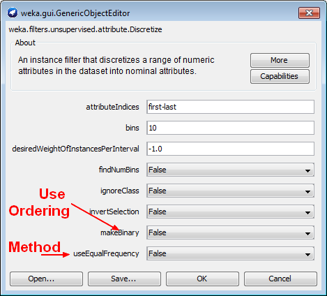 Weka Discretize Filter Unsupervized Attribute