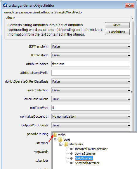 Weka Stemmer Stringtowordvector