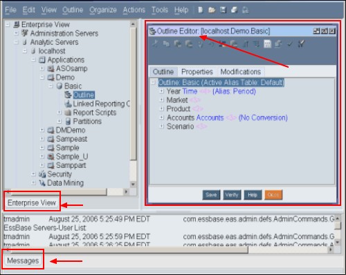 Essbase Administration Console Interface