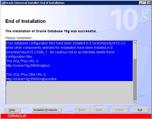 Install 10g 8 End Of Installation