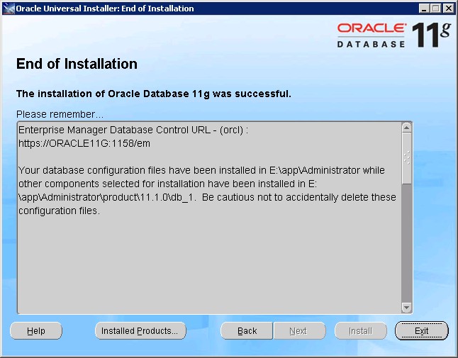 Install Oradb 11g Screen 17 End Of Installation