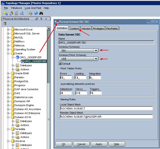 Odi Topology Create Physical Schema