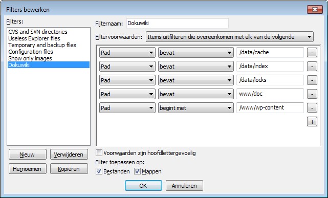 Filezilla Filters Dokuwiki
