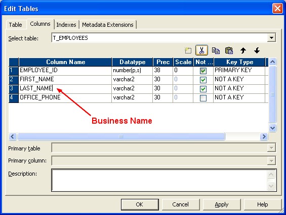 Powercenter Table Columns Properties