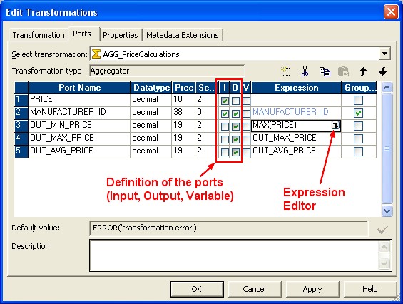 Powercenter Transformation Edit Port