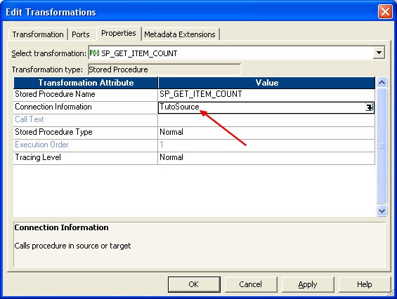 Powercenter Transformation Store Procedure Properties