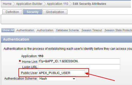 Oracle Apex Application Security Public User