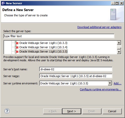 Eclipse New Server Choose Type