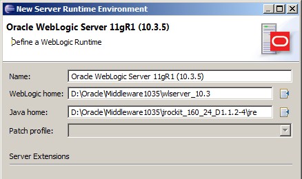 Eclipse Server Runtime Environment Define Weblogic Runtime