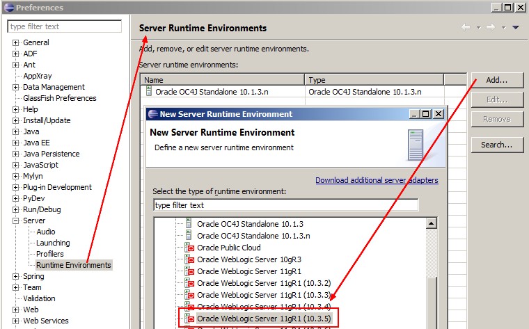 Eclipse Server Runtime Environment Weblogic