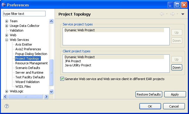 Eclipse Wtp Webservice Preference Project Topo