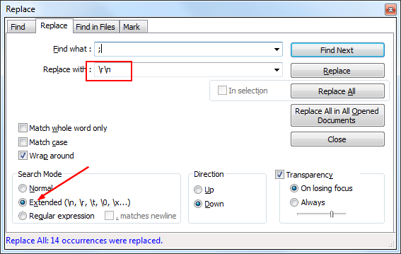 notepad regular expression line number