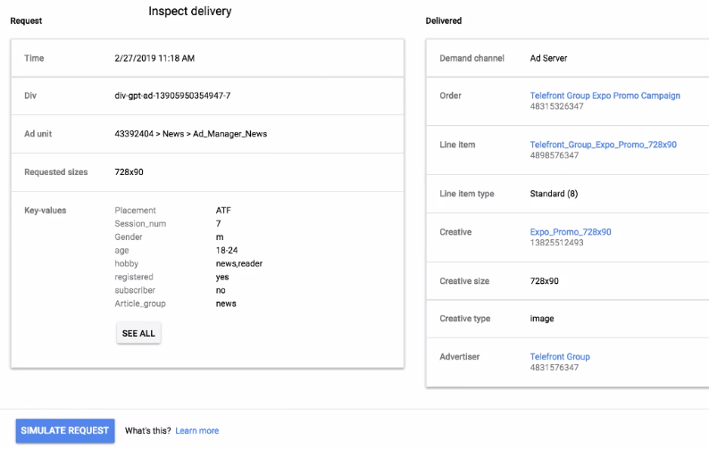 Ad Request Delivery Tool Google