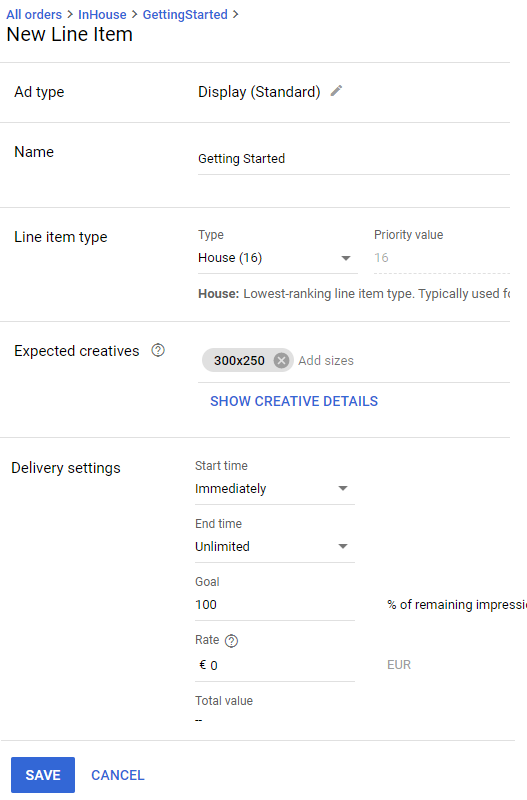 Admanager Line Item Getting Started