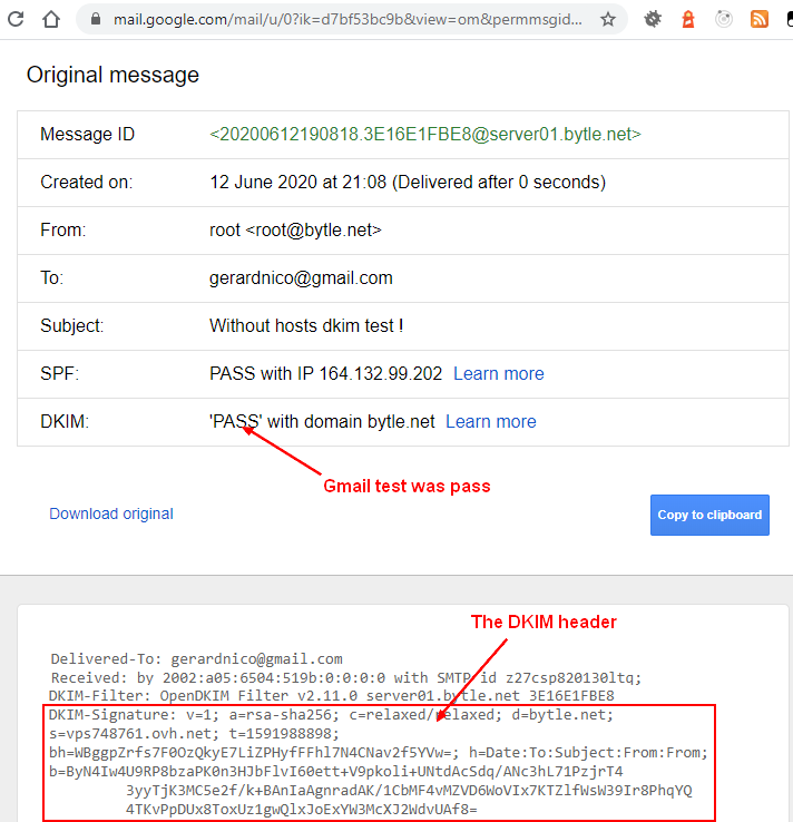 Gmail Original Message Dkim Test