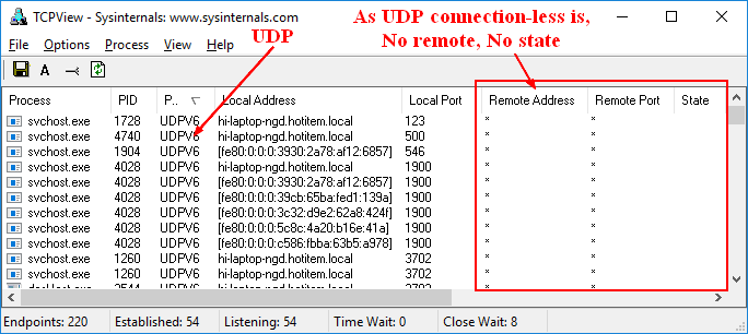 Udp Socket Endpoint With Tcpview