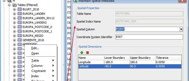 Sql Developer Update Spatial Metadata