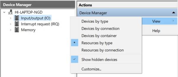 Device Manager Resources By Type