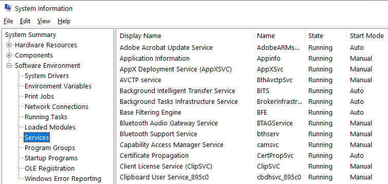 Windows Service Programs Sysinfo