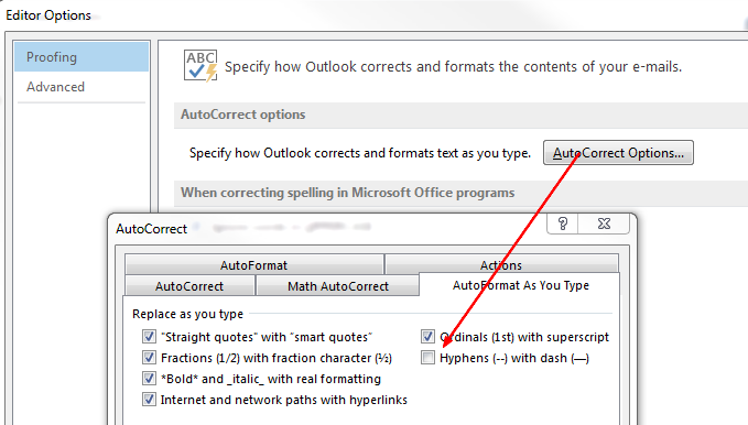 Outlook Auto Correct Hyphens