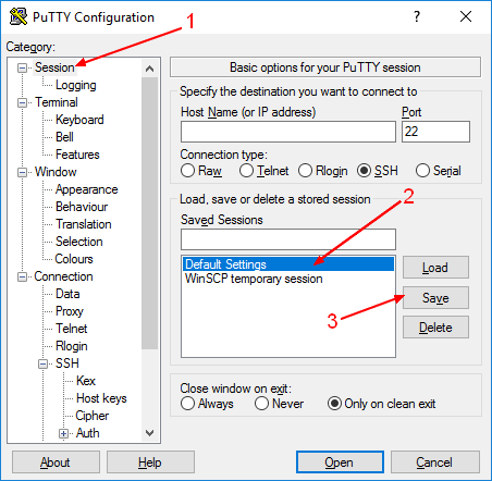 Putty Save Default Settings