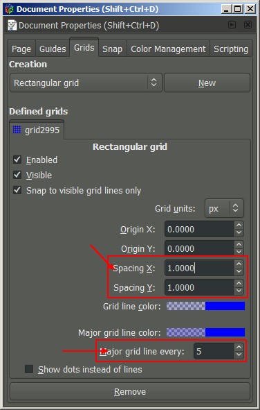 Inkscapes Grid Properties