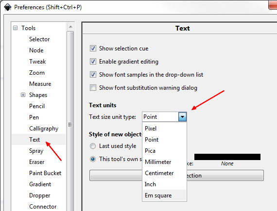 Text Pref Inkscape