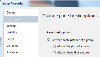 Ssrs Page Break Group