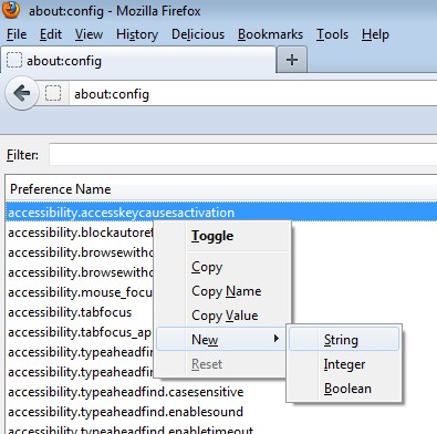 Firefox About Config New Key