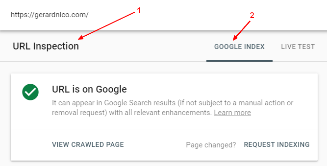 Google Console Search Url Inspection Index