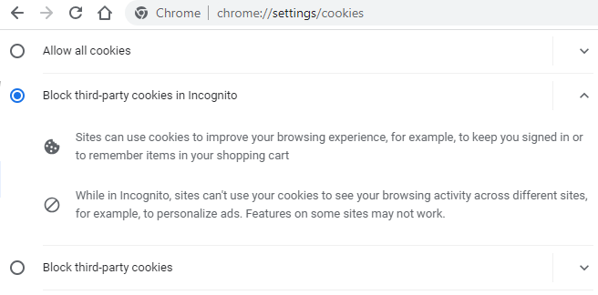Chrome Cookie Configuration