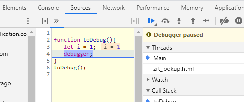 Javascript Debugger Keyword In Devtool